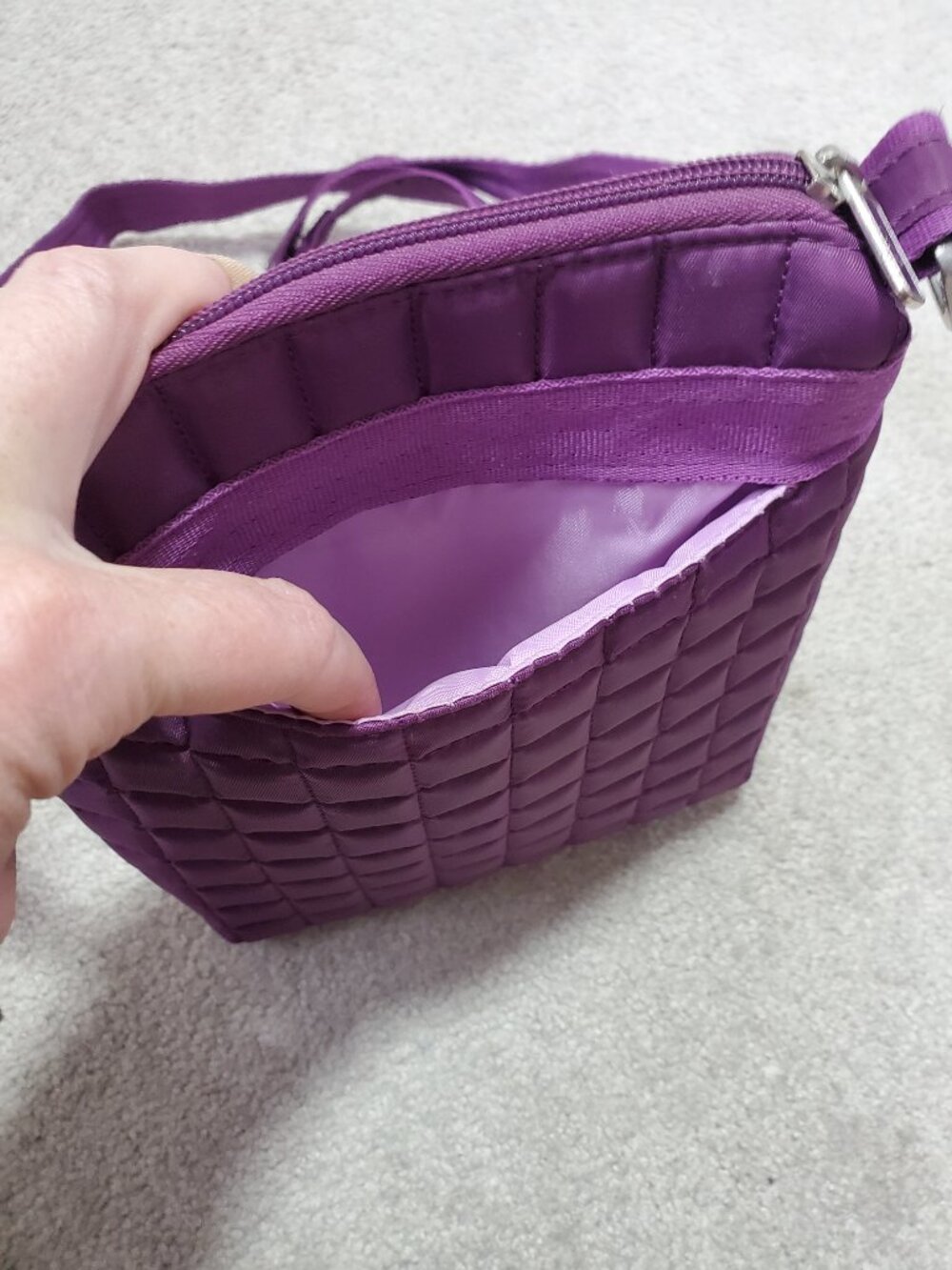 LUG Skipper Quilted Crossbody Bag Pouch Purse Waist Pack Plum Purple 7.5" x 8.5" - Picture 7 of 12